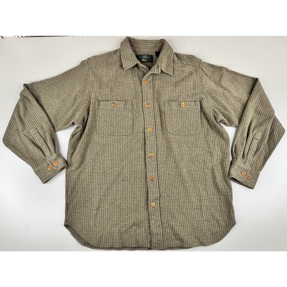 Vintage Orvis Shirt Mens M Brown Houndstooth Flannel Flap Pocket Hunting Outdoor - Picture 1 of 12